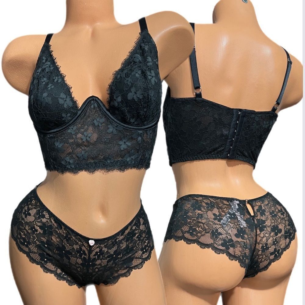 Victorias Secret set Dream Angels Unlined Longline bra & Sheer Cheeky panty M